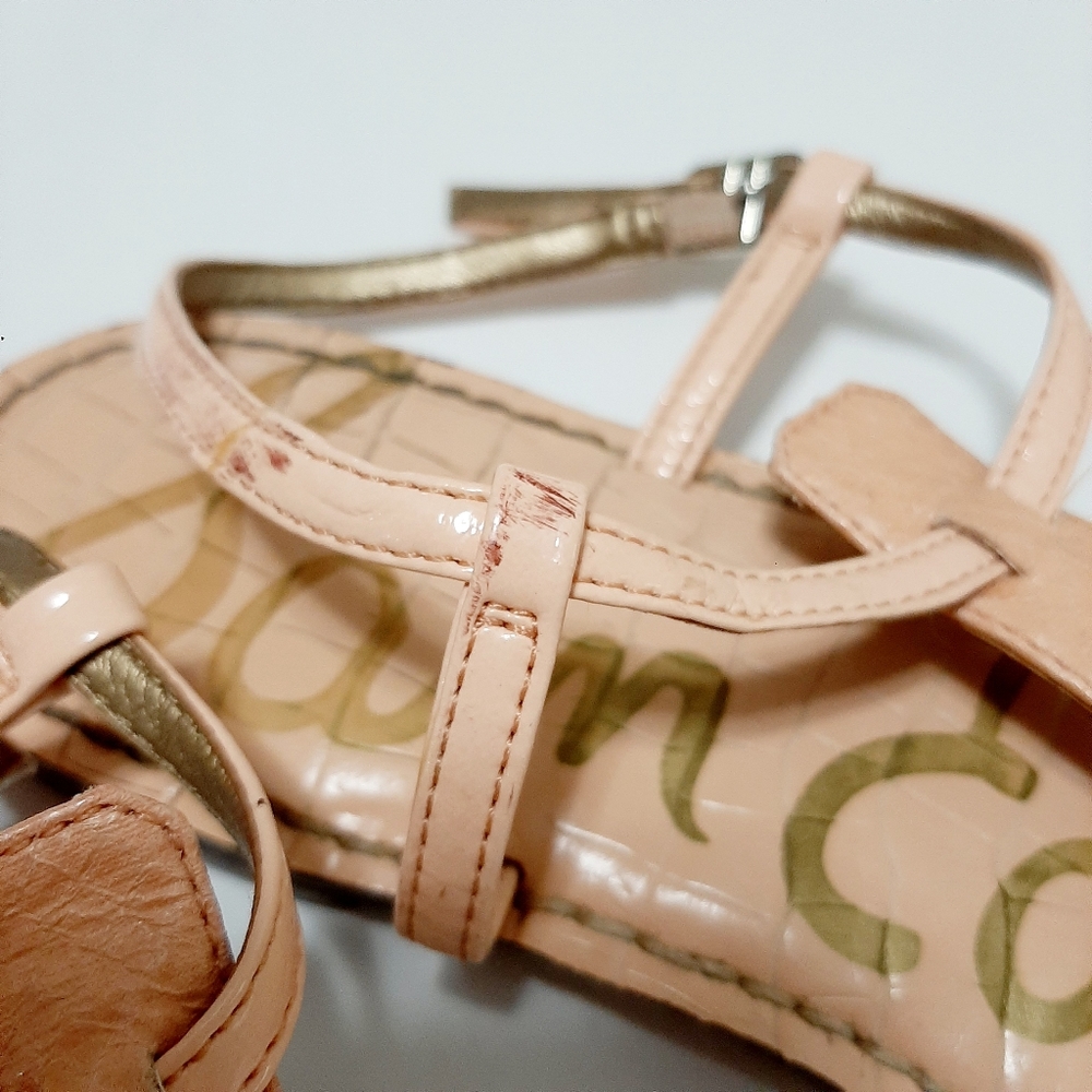 Sam Edelman Blush Pink T-Strap Croc-Embossed Sandals - Picture 9 of 10